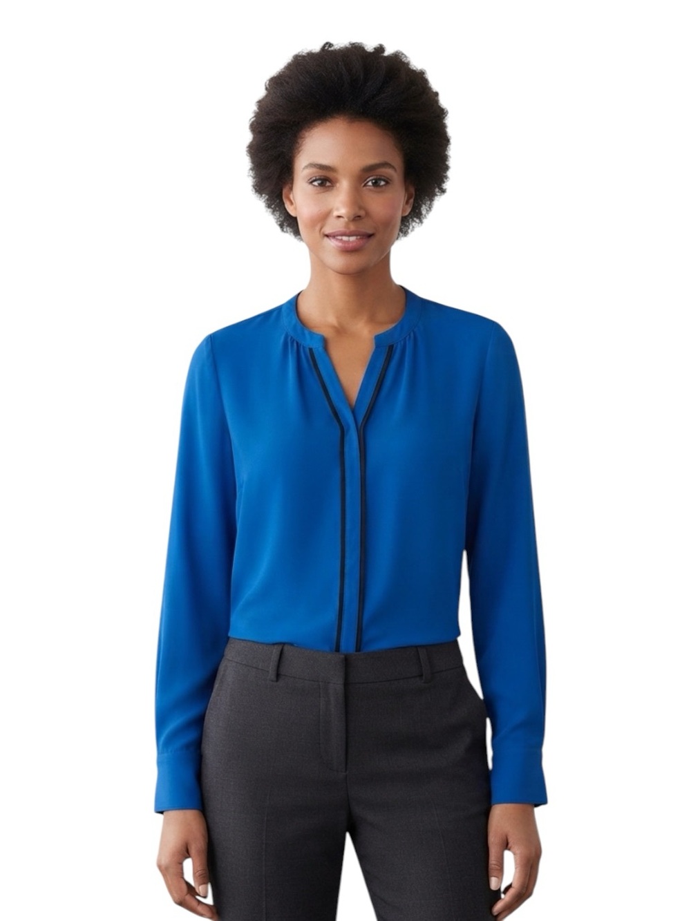 Calvin Klein Royal Blue Long-Sleeve V-Neck Blouse Size M